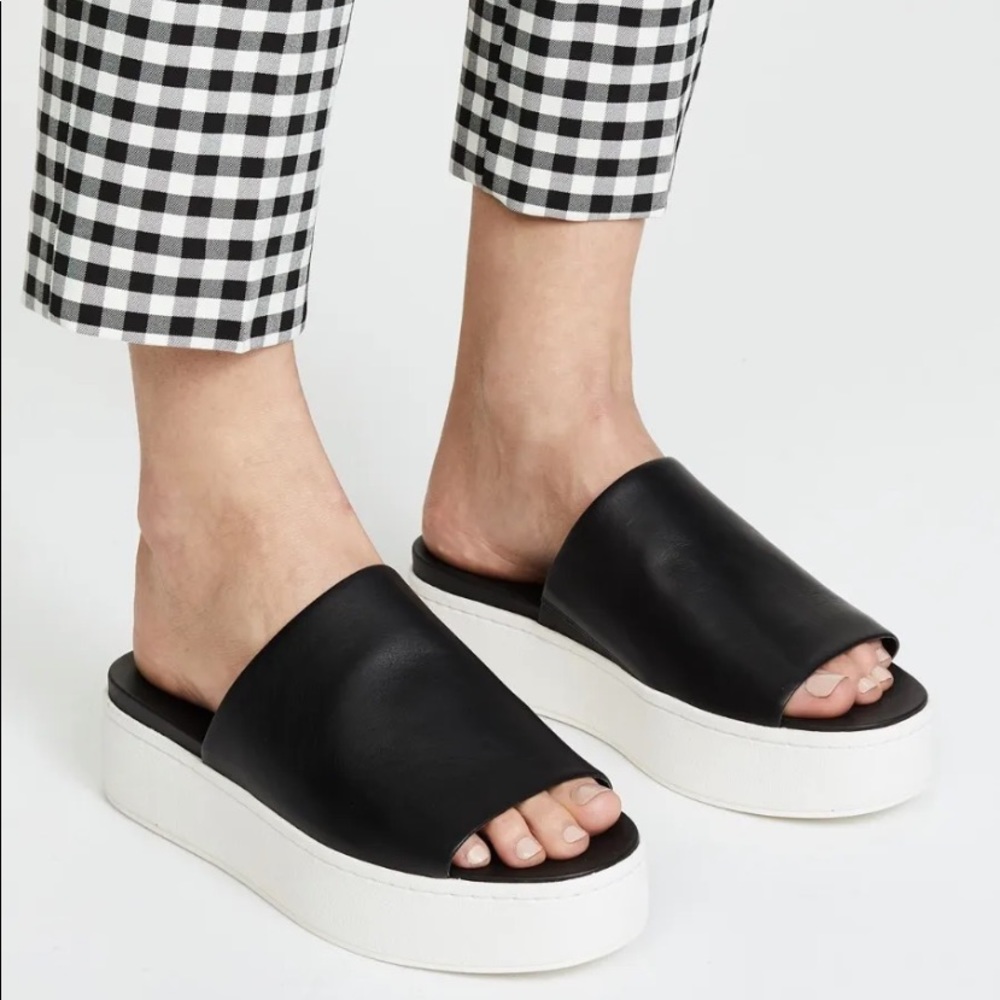 Vince Walford Leather Platform Slides Sandal Black Size, 8 $225